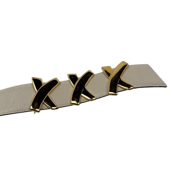 Vintage By Paloma Picasso Leather Belt Gold Triple X Hardware Cream 75 main image 5